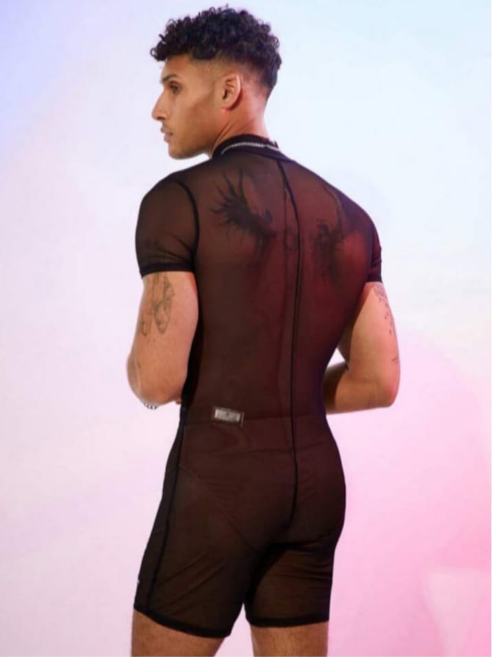 Men's Solid Color Front Zipper Romper